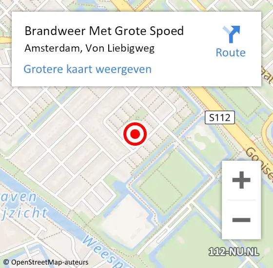 Locatie op kaart van de 112 melding: Brandweer Met Grote Spoed Naar Amsterdam, Von Liebigweg op 7 april 2024 15:33