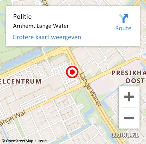 Locatie op kaart van de 112 melding: Politie Arnhem, Lange Water op 7 april 2024 15:37