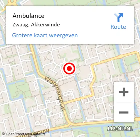 Locatie op kaart van de 112 melding: Ambulance Zwaag, Akkerwinde op 7 april 2024 15:39