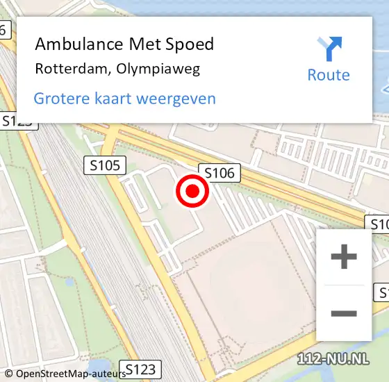 Locatie op kaart van de 112 melding: Ambulance Met Spoed Naar Rotterdam, Olympiaweg op 7 april 2024 15:48