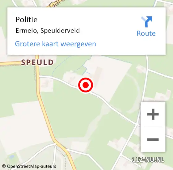 Locatie op kaart van de 112 melding: Politie Ermelo, Speulderveld op 7 april 2024 15:57