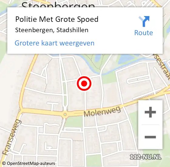 Locatie op kaart van de 112 melding: Politie Met Grote Spoed Naar Steenbergen, Stadshillen op 7 april 2024 16:26