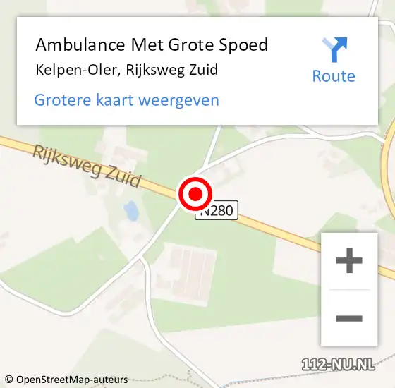 Locatie op kaart van de 112 melding: Ambulance Met Grote Spoed Naar Kelpen-Oler, Rijksweg Zuid op 7 april 2024 16:33