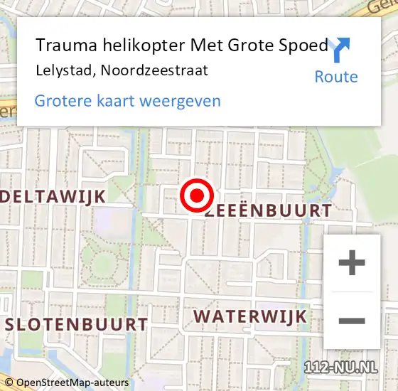 Locatie op kaart van de 112 melding: Trauma helikopter Met Grote Spoed Naar Lelystad, Noordzeestraat op 7 april 2024 16:48