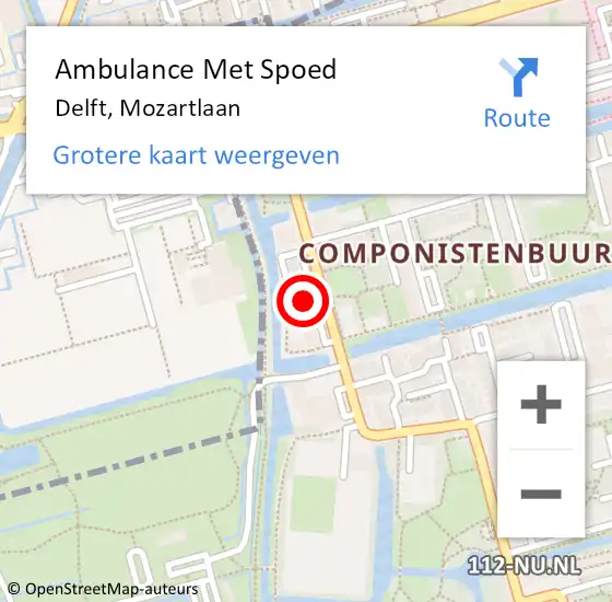 Locatie op kaart van de 112 melding: Ambulance Met Spoed Naar Delft, Mozartlaan op 7 april 2024 17:42