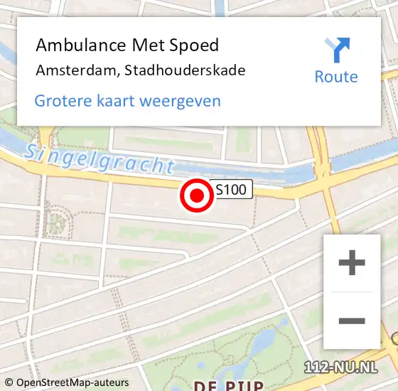 Locatie op kaart van de 112 melding: Ambulance Met Spoed Naar Amsterdam, Stadhouderskade op 7 april 2024 17:47