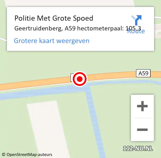 Locatie op kaart van de 112 melding: Politie Met Grote Spoed Naar Geertruidenberg, A59 hectometerpaal: 105,3 op 7 april 2024 17:52