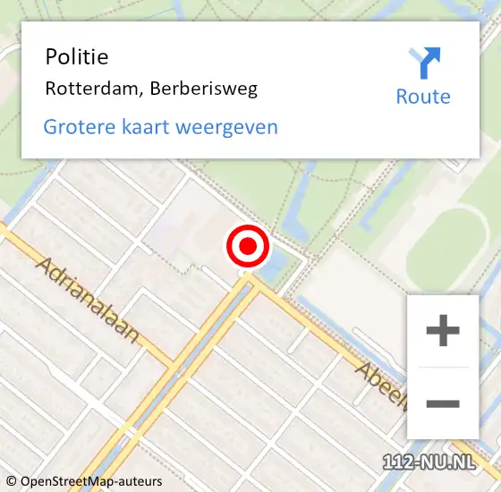 Locatie op kaart van de 112 melding: Politie Rotterdam, Berberisweg op 7 april 2024 17:52