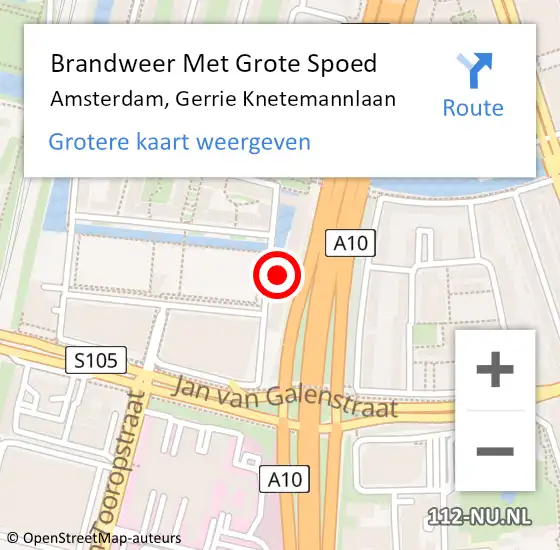 Locatie op kaart van de 112 melding: Brandweer Met Grote Spoed Naar Amsterdam, Gerrie Knetemannlaan op 7 april 2024 18:05