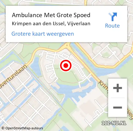 Locatie op kaart van de 112 melding: Ambulance Met Grote Spoed Naar Krimpen aan den IJssel, Vijverlaan op 7 april 2024 18:14