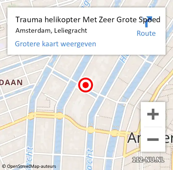 Locatie op kaart van de 112 melding: Trauma helikopter Met Zeer Grote Spoed Naar Amsterdam, Leliegracht op 7 april 2024 19:09