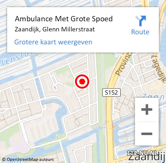 Locatie op kaart van de 112 melding: Ambulance Met Grote Spoed Naar Zaandijk, Glenn Millerstraat op 7 april 2024 19:30