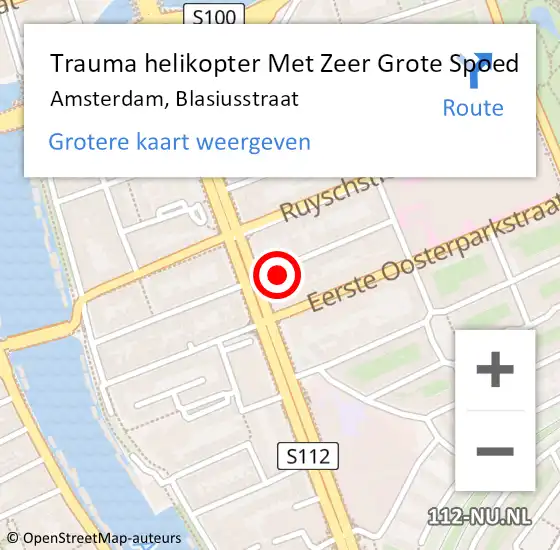 Locatie op kaart van de 112 melding: Trauma helikopter Met Zeer Grote Spoed Naar Amsterdam, Blasiusstraat op 7 april 2024 19:40