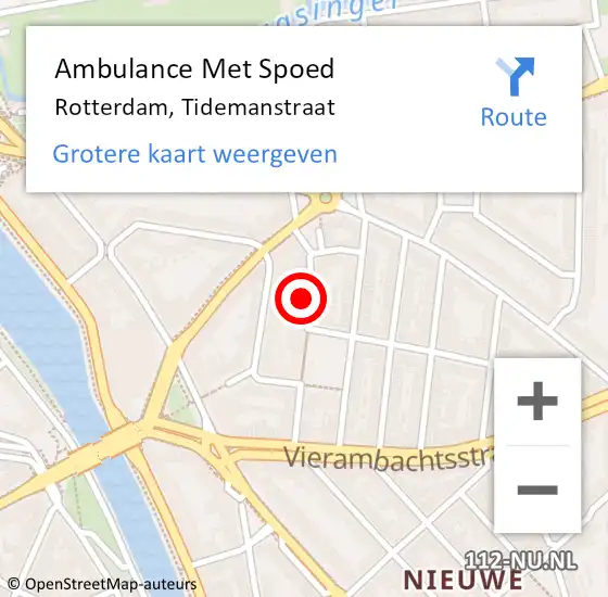 Locatie op kaart van de 112 melding: Ambulance Met Spoed Naar Rotterdam, Tidemanstraat op 7 april 2024 19:42