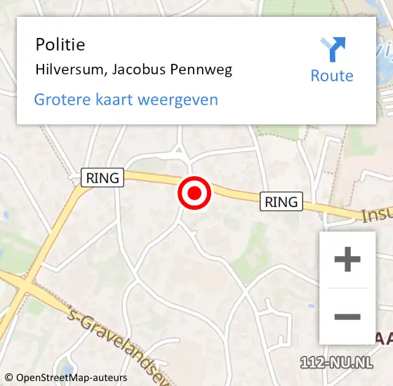 Locatie op kaart van de 112 melding: Politie Hilversum, Jacobus Pennweg op 7 april 2024 19:56