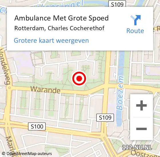 Locatie op kaart van de 112 melding: Ambulance Met Grote Spoed Naar Rotterdam, Charles Cocherethof op 7 april 2024 20:19