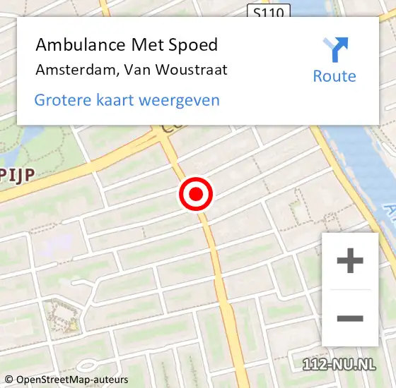 Locatie op kaart van de 112 melding: Ambulance Met Spoed Naar Amsterdam, Van Woustraat op 7 april 2024 21:10