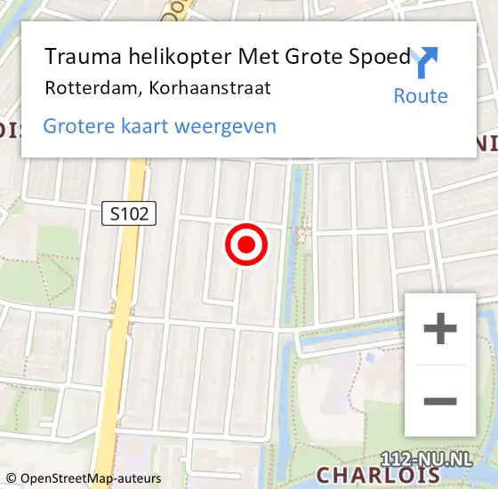 Locatie op kaart van de 112 melding: Trauma helikopter Met Grote Spoed Naar Rotterdam, Korhaanstraat op 7 april 2024 21:16