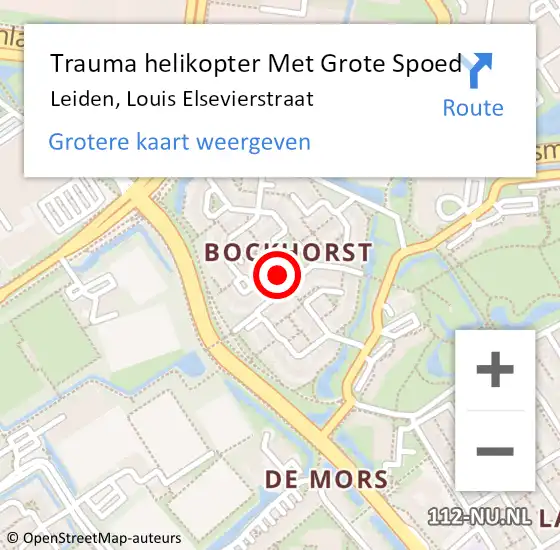 Locatie op kaart van de 112 melding: Trauma helikopter Met Grote Spoed Naar Leiden, Louis Elsevierstraat op 7 april 2024 21:27