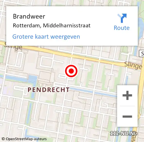 Locatie op kaart van de 112 melding: Brandweer Rotterdam, Middelharnisstraat op 7 april 2024 21:33