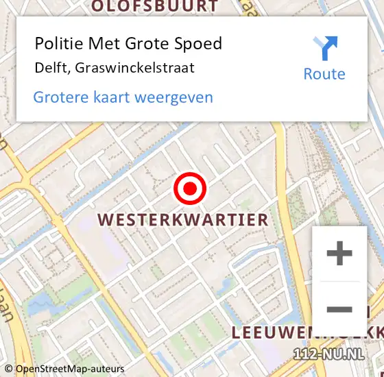 Locatie op kaart van de 112 melding: Politie Met Grote Spoed Naar Delft, Graswinckelstraat op 7 april 2024 21:40