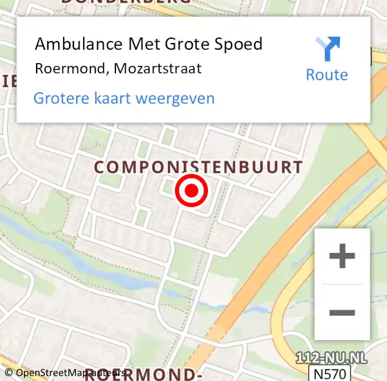 Locatie op kaart van de 112 melding: Ambulance Met Grote Spoed Naar Roermond, Mozartstraat op 7 april 2024 21:46