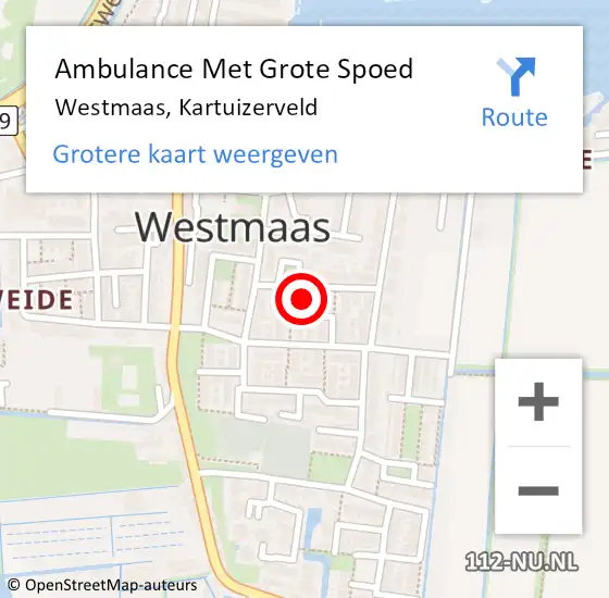 Locatie op kaart van de 112 melding: Ambulance Met Grote Spoed Naar Westmaas, Kartuizerveld op 7 april 2024 22:05