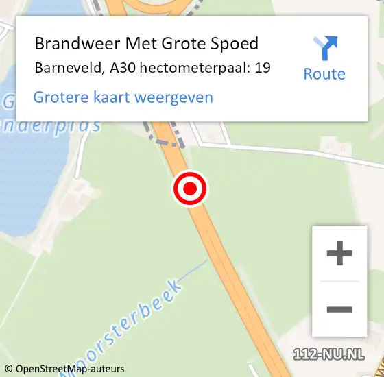 Locatie op kaart van de 112 melding: Brandweer Met Grote Spoed Naar Barneveld, A30 hectometerpaal: 19 op 7 april 2024 22:26
