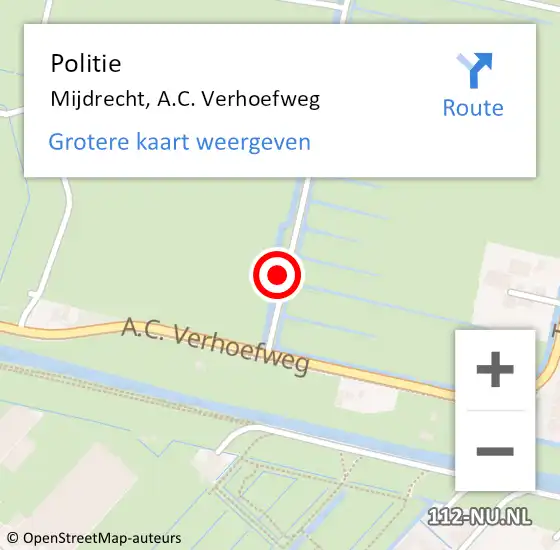 Locatie op kaart van de 112 melding: Politie Mijdrecht, A.C. Verhoefweg op 7 april 2024 22:27