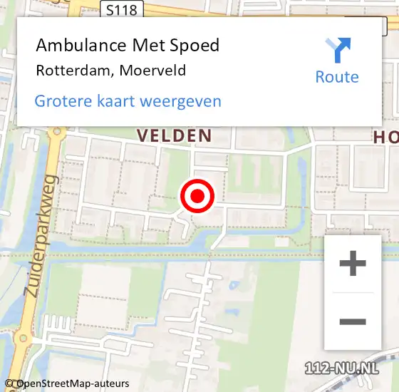 Locatie op kaart van de 112 melding: Ambulance Met Spoed Naar Rotterdam, Moerveld op 7 april 2024 22:29