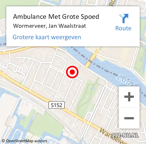 Locatie op kaart van de 112 melding: Ambulance Met Grote Spoed Naar Wormerveer, Jan Waalstraat op 7 april 2024 23:08