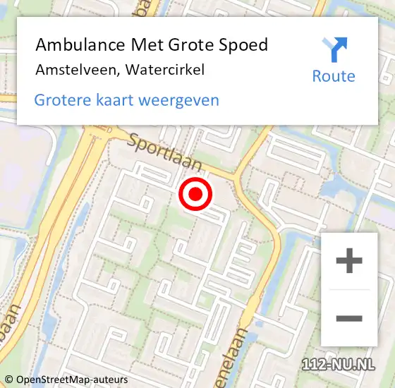 Locatie op kaart van de 112 melding: Ambulance Met Grote Spoed Naar Amstelveen, Watercirkel op 8 april 2024 01:08