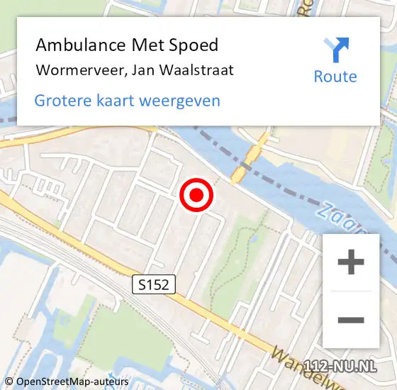 Locatie op kaart van de 112 melding: Ambulance Met Spoed Naar Wormerveer, Jan Waalstraat op 8 april 2024 01:49