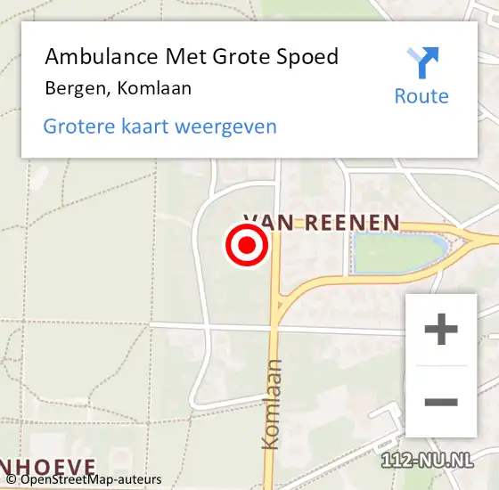 Locatie op kaart van de 112 melding: Ambulance Met Grote Spoed Naar Bergen, Komlaan op 8 april 2024 02:16