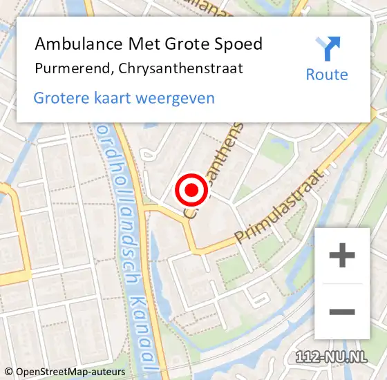 Locatie op kaart van de 112 melding: Ambulance Met Grote Spoed Naar Purmerend, Chrysanthenstraat op 8 april 2024 02:31