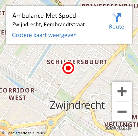 Locatie op kaart van de 112 melding: Ambulance Met Spoed Naar Zwijndrecht, Rembrandtstraat op 8 april 2024 02:52