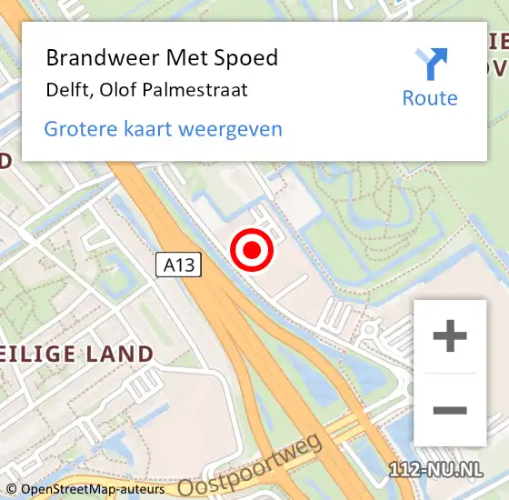 Locatie op kaart van de 112 melding: Brandweer Met Spoed Naar Delft, Olof Palmestraat op 8 april 2024 02:53