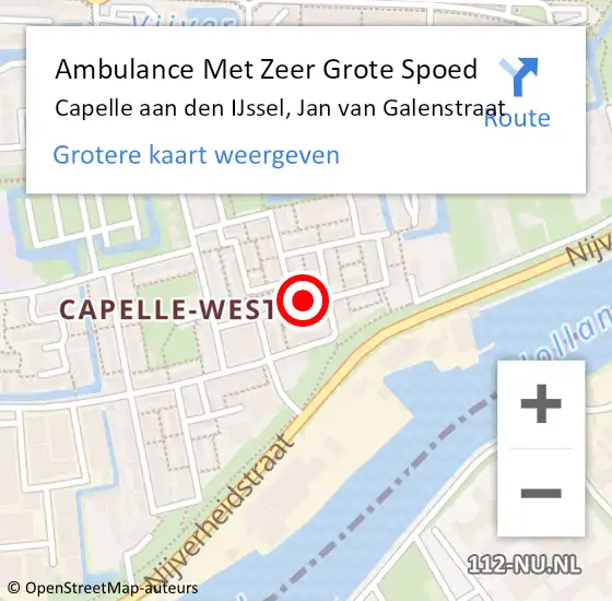 Locatie op kaart van de 112 melding: Ambulance Met Zeer Grote Spoed Naar Capelle aan den IJssel, Jan van Galenstraat op 8 april 2024 04:02