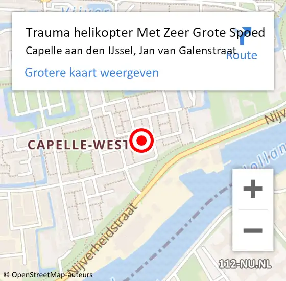 Locatie op kaart van de 112 melding: Trauma helikopter Met Zeer Grote Spoed Naar Capelle aan den IJssel, Jan van Galenstraat op 8 april 2024 04:04