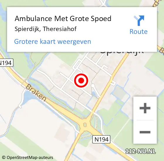 Locatie op kaart van de 112 melding: Ambulance Met Grote Spoed Naar Spierdijk, Theresiahof op 8 april 2024 05:02
