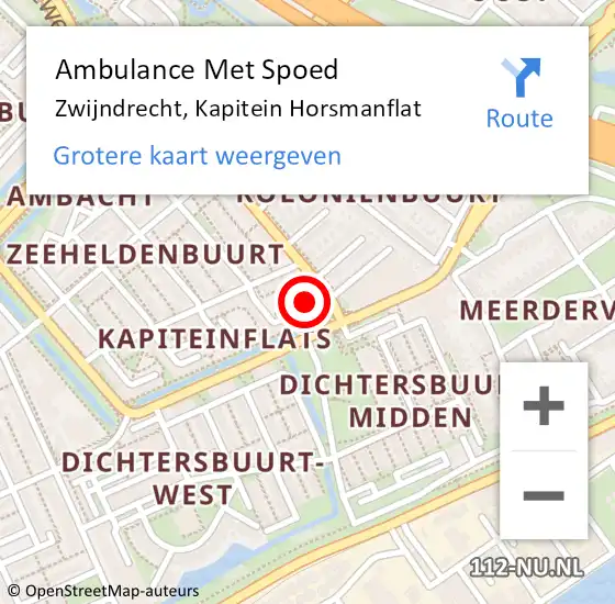 Locatie op kaart van de 112 melding: Ambulance Met Spoed Naar Zwijndrecht, Kapitein Horsmanflat op 8 april 2024 05:15