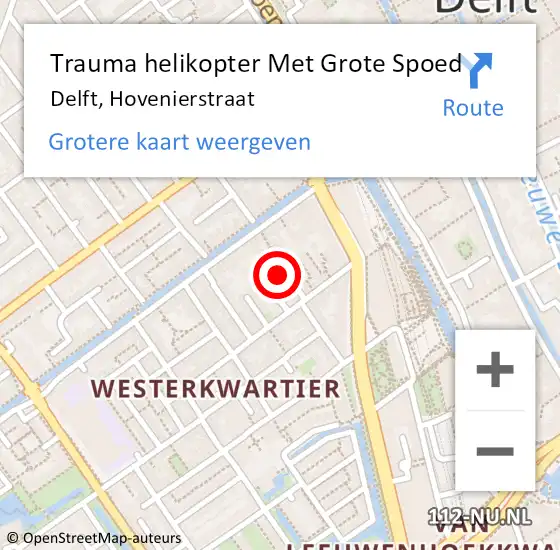 Locatie op kaart van de 112 melding: Trauma helikopter Met Grote Spoed Naar Delft, Hovenierstraat op 8 april 2024 06:31