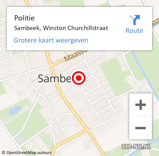 Locatie op kaart van de 112 melding: Politie Sambeek, Winston Churchillstraat op 8 april 2024 07:11