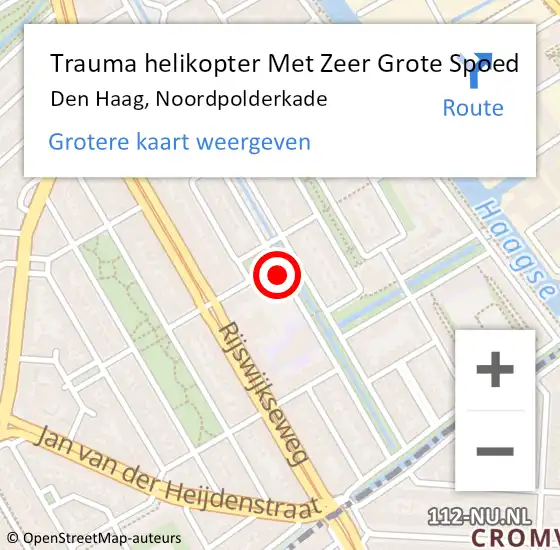 Locatie op kaart van de 112 melding: Trauma helikopter Met Zeer Grote Spoed Naar Den Haag, Noordpolderkade op 8 april 2024 07:19