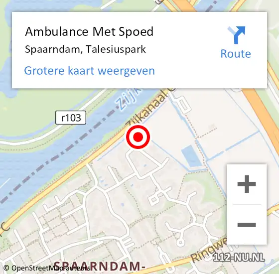 Locatie op kaart van de 112 melding: Ambulance Met Spoed Naar Spaarndam, Talesiuspark op 8 april 2024 07:29