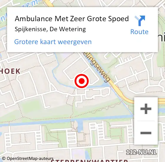 Locatie op kaart van de 112 melding: Ambulance Met Zeer Grote Spoed Naar Spijkenisse, De Wetering op 8 april 2024 07:58