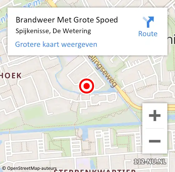 Locatie op kaart van de 112 melding: Brandweer Met Grote Spoed Naar Spijkenisse, De Wetering op 8 april 2024 07:58