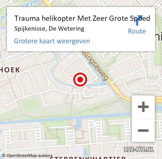 Locatie op kaart van de 112 melding: Trauma helikopter Met Zeer Grote Spoed Naar Spijkenisse, De Wetering op 8 april 2024 07:58