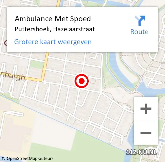 Locatie op kaart van de 112 melding: Ambulance Met Spoed Naar Puttershoek, Hazelaarstraat op 8 april 2024 07:58