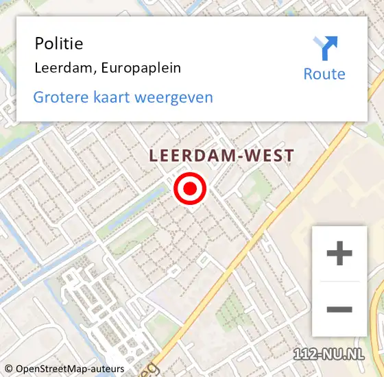 Locatie op kaart van de 112 melding: Politie Leerdam, Europaplein op 8 april 2024 08:10